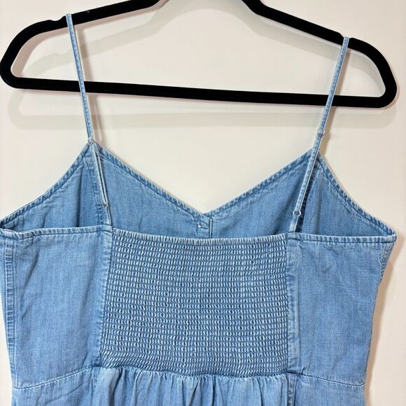 Gap Blue Chambray Denim Strappy Mini Dress 12 Smocked Fit Flare Sweetheart City - Picture 6 of 9
